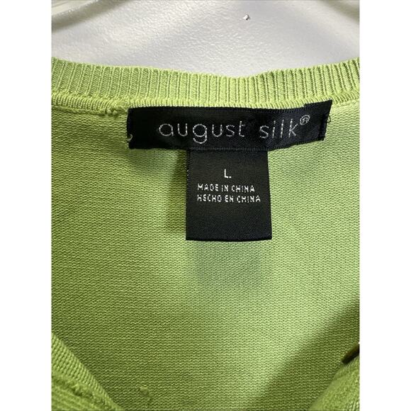August Silk Cardigan Sweater Women’s L Button Front Silk Blend Green Y2K Preppy - Picture 3 of 9